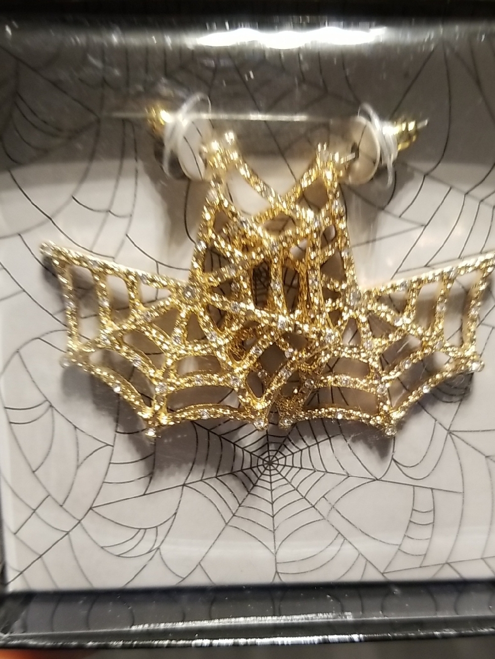Gold Glitter Spiderweb Earrings